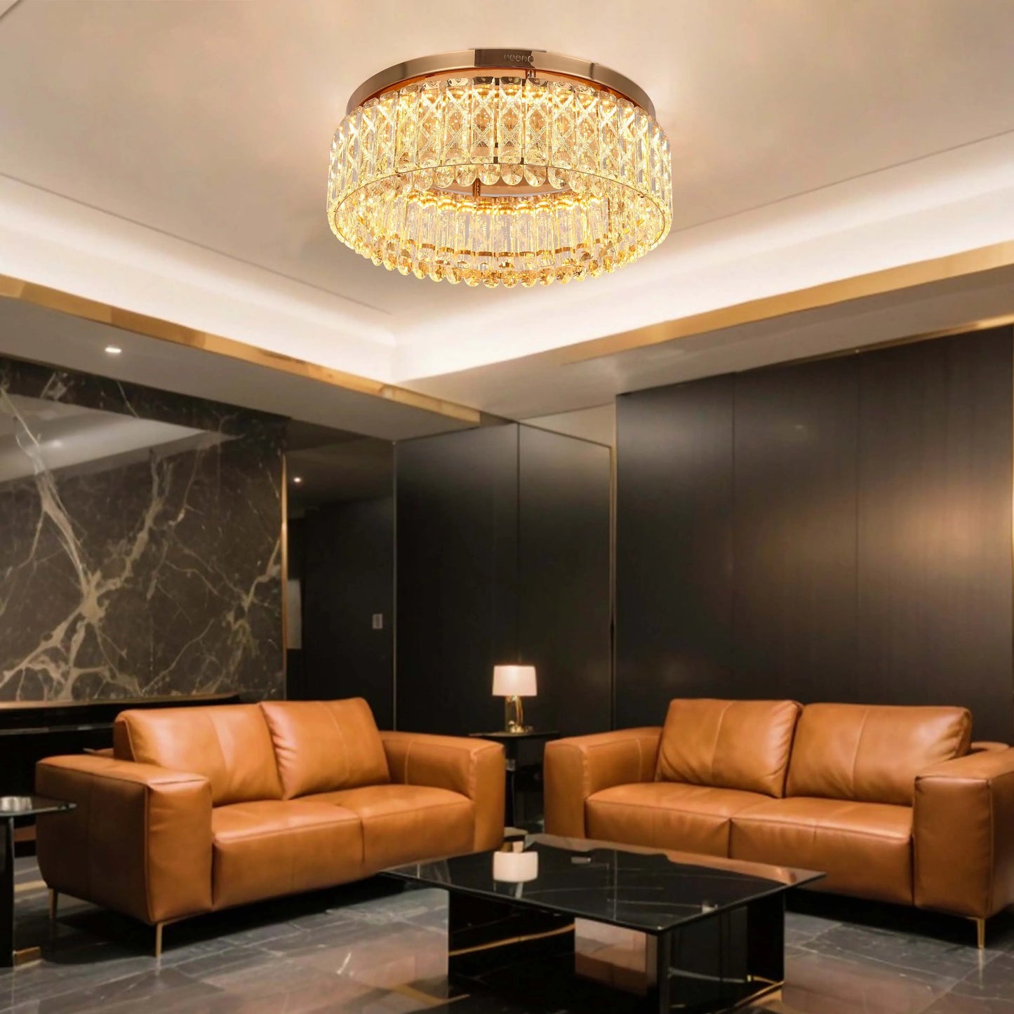 Gold Crystal Flush Ceiling Light