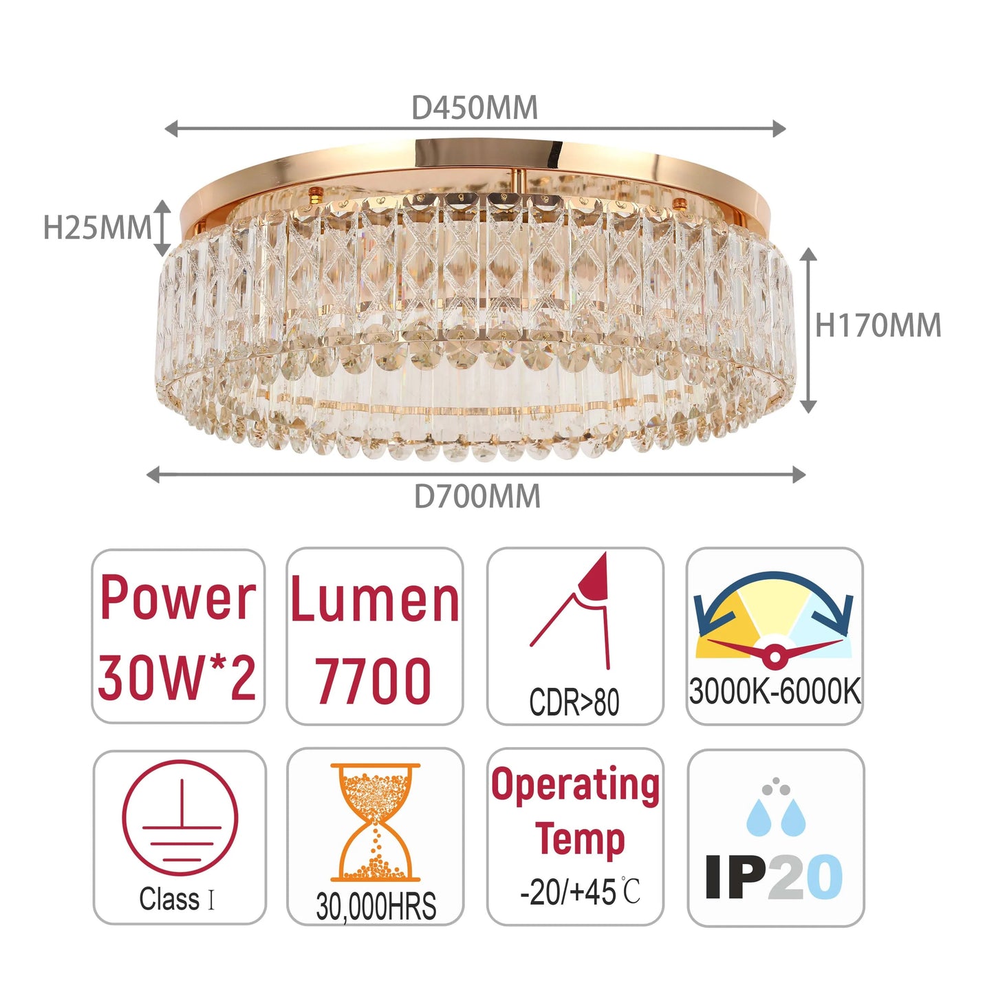 Gold Crystal Flush Ceiling Light