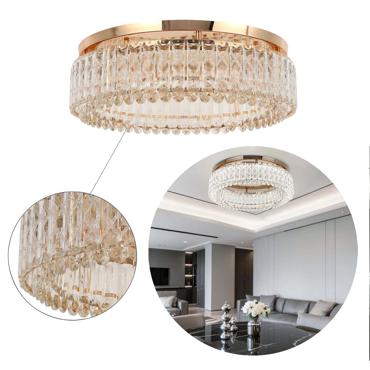 Gold Crystal Flush Ceiling Light