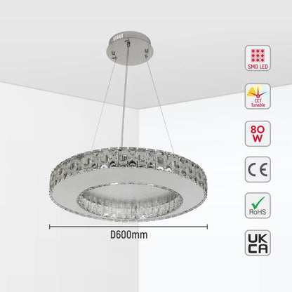 Helix Crystal LED Chandelier with Dimpled Chrome Finish 80W