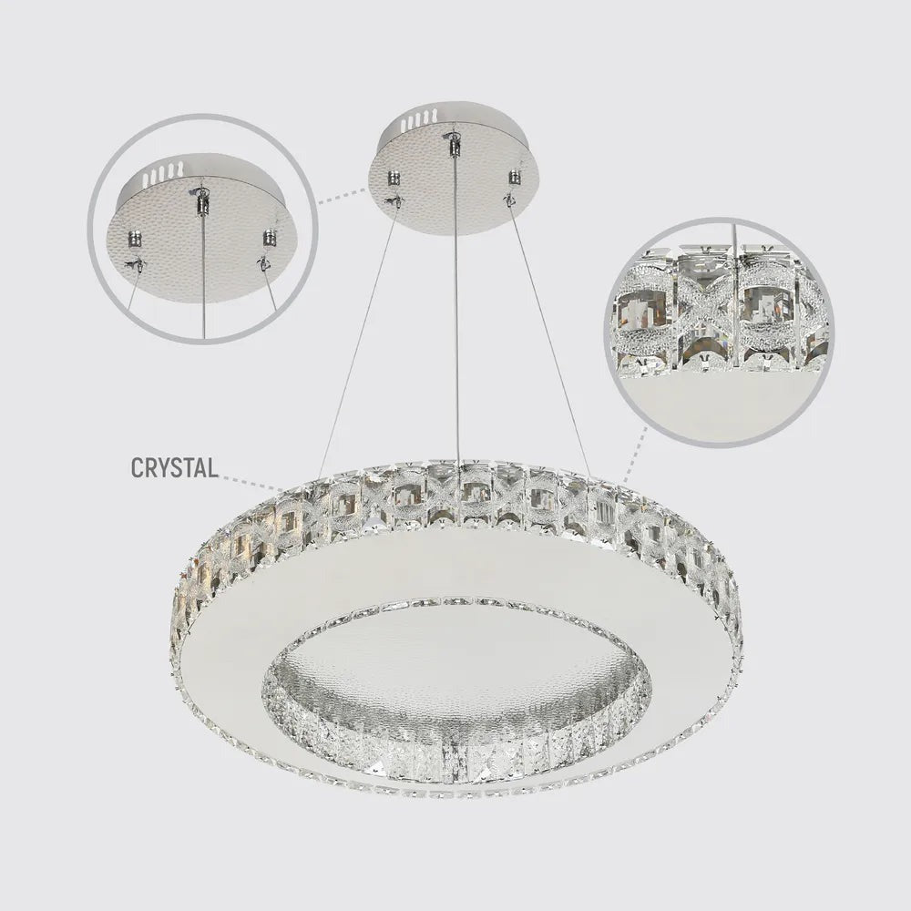 Helix Crystal LED Chandelier with Dimpled Chrome Finish 80W