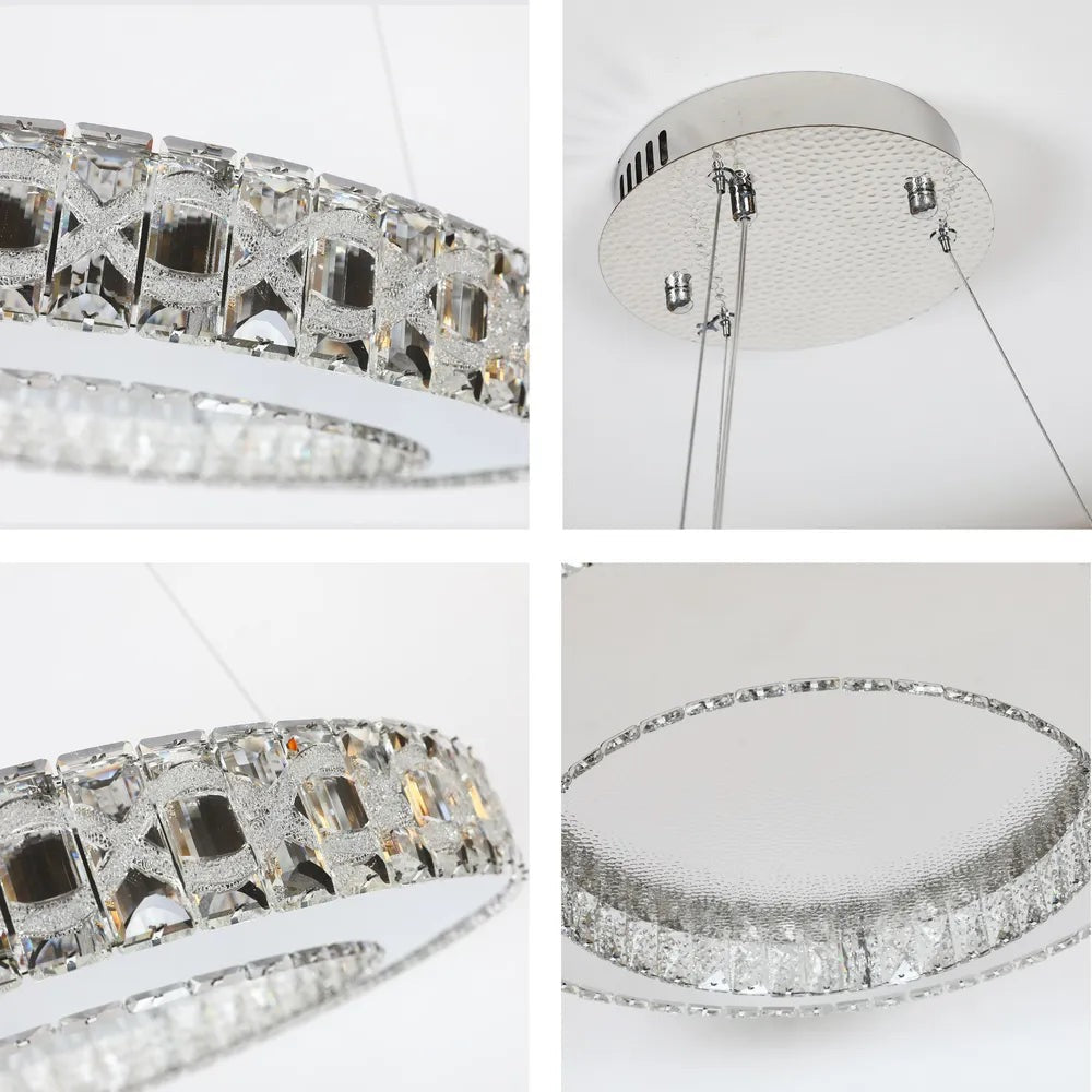 Helix Crystal LED Chandelier with Dimpled Chrome Finish 80W