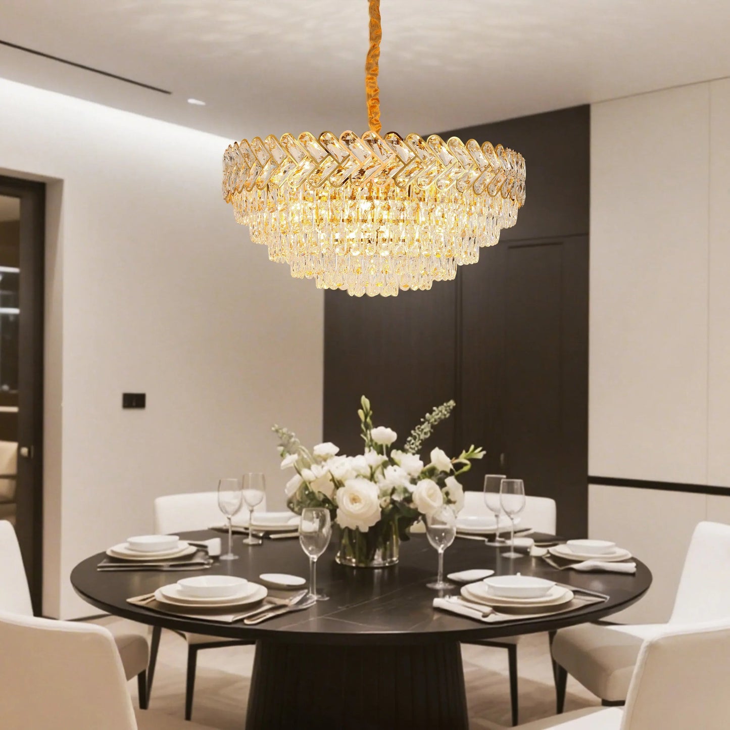 Herringbone Crystal Chandelier Ceiling Light Gold