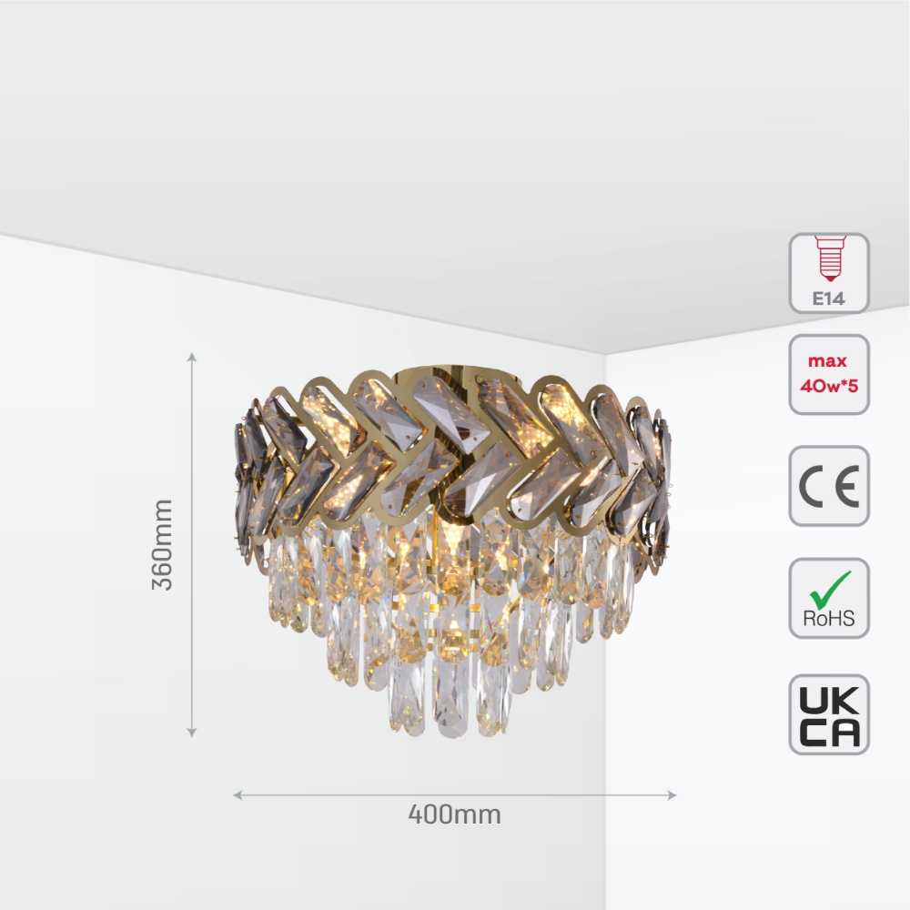 Herringbone Crystal Chandelier Ceiling Light Gold