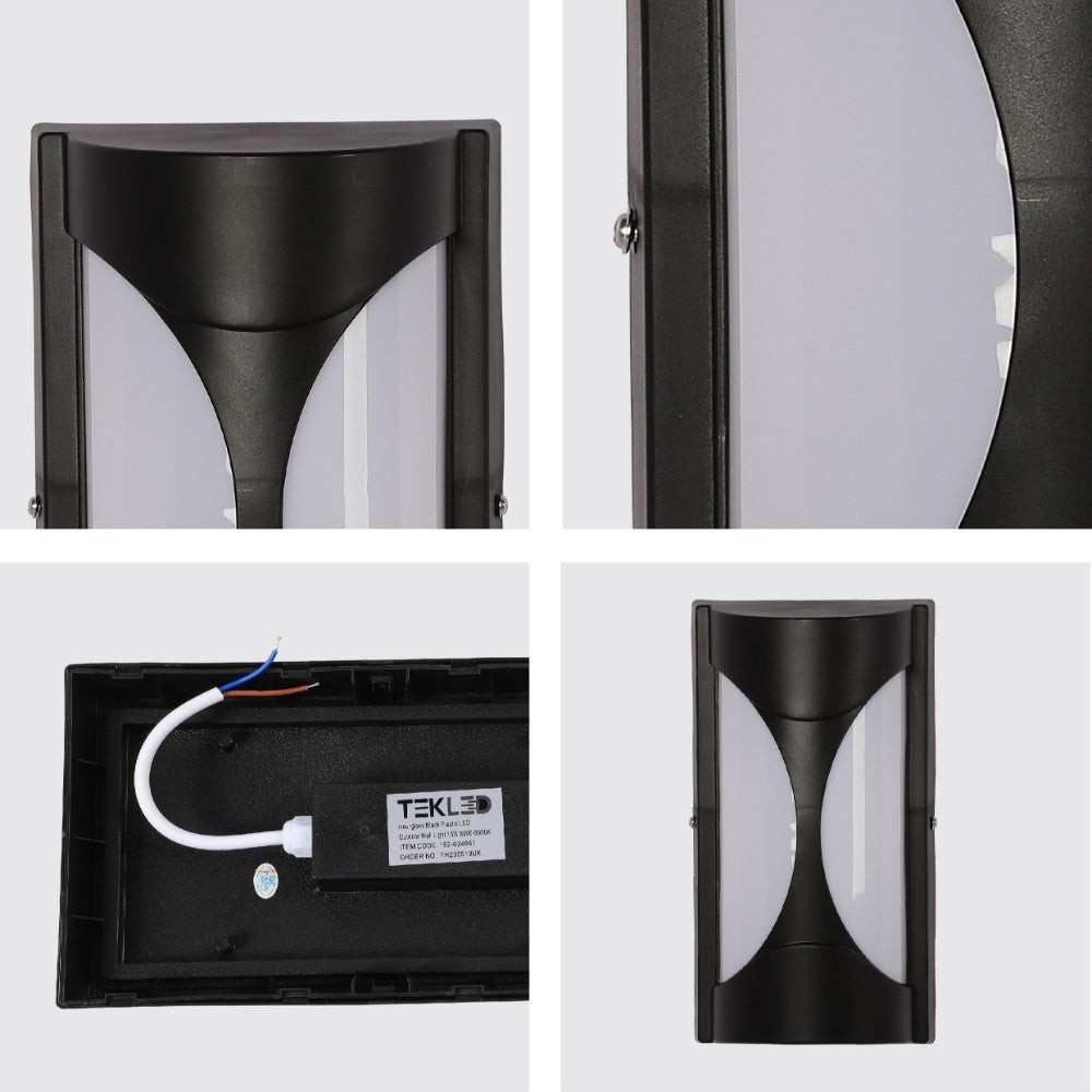 Hourglass Black Plastic LED Outdoor Wall Light 15W Cool Daylight