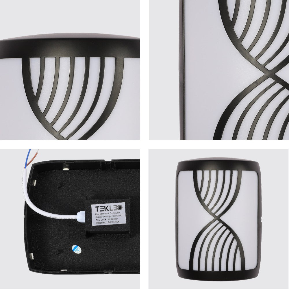 Hourglass Black Plastic LED Outdoor Wall Light 15W Cool White