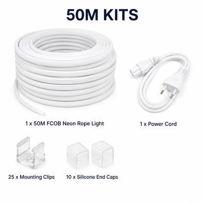 50M FCOB Neon Rope Light Kit, 10W/M, 800Lm/M, 6500K