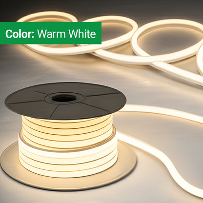 30 Meters 24V Silicon Neon Strip, Size: 10x10mm, IP65. Includes 30pcs Clips & 5 connector cable, Warm White