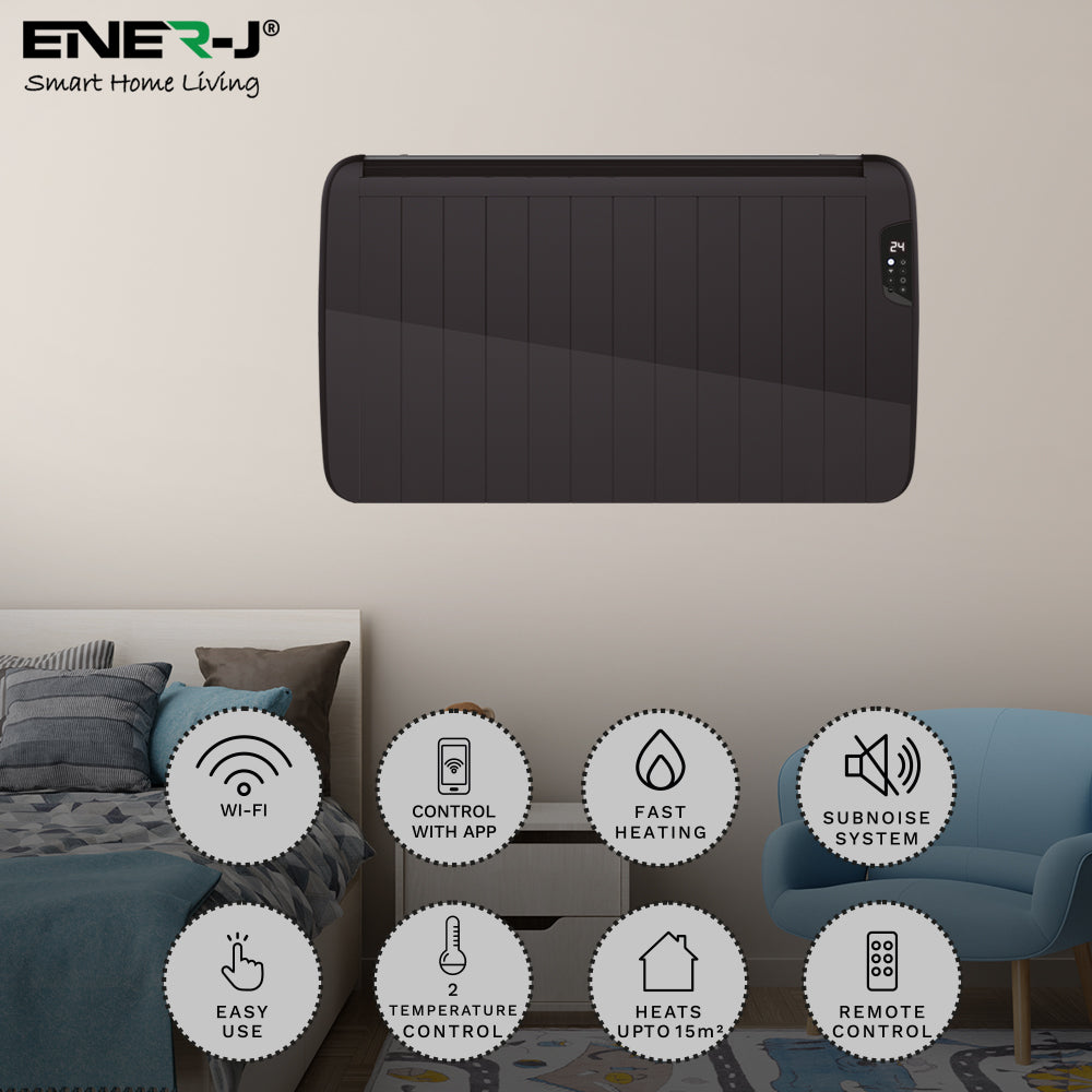 Smart Electric Radiator Heater 2000W WiFi App Control Black Slimline Freestanding or Wall Mounted