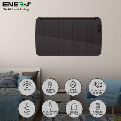 Smart Electric Radiator Heater 2000W WiFi App Control Black Slimline Freestanding or Wall Mounted