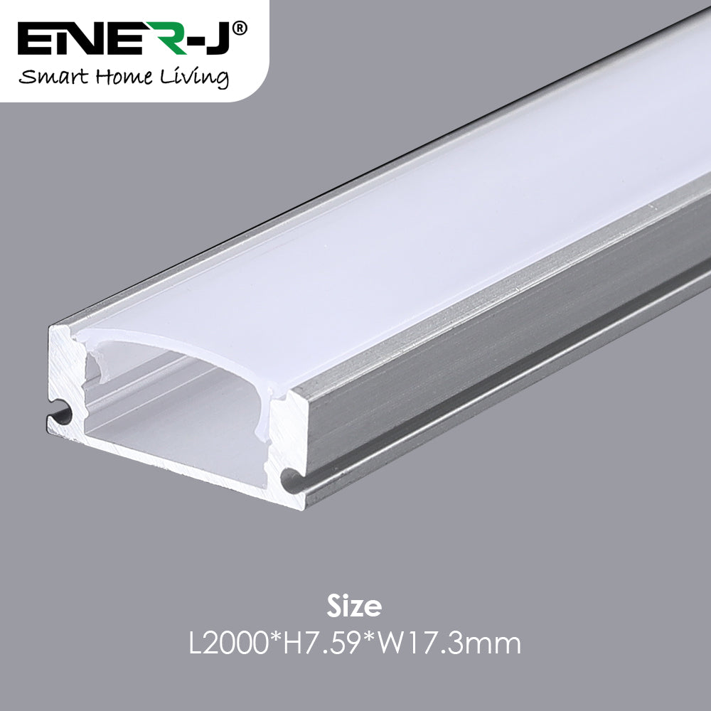 17.3mm x 7.59mm Aluminum Channel Profile with PC Cover - 2m Length, Silver