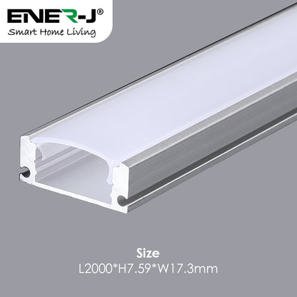 17.3mm x 7.59mm Aluminum Channel Profile with PC Cover - 2m Length, Silver