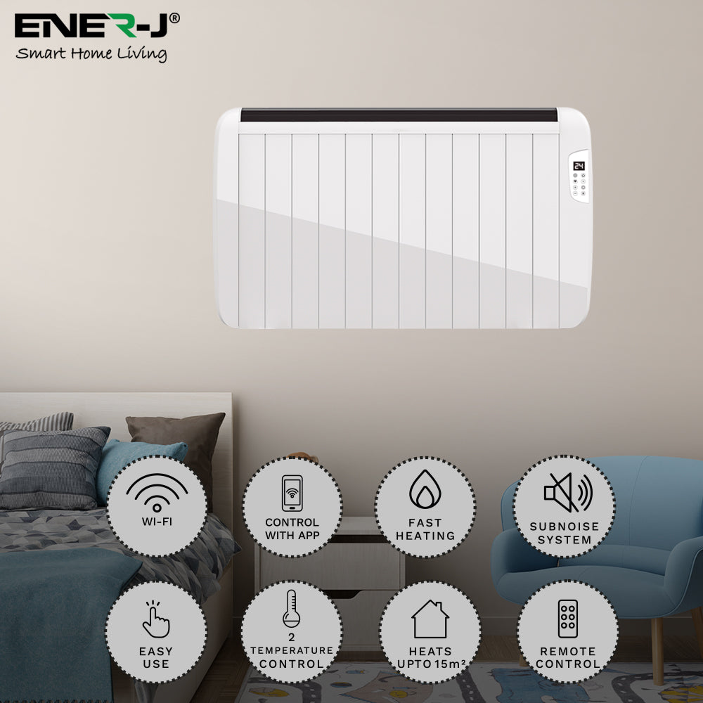Smart Electric Radiator Heater 2000W WiFi App Control White Wall Mounted or Freestanding