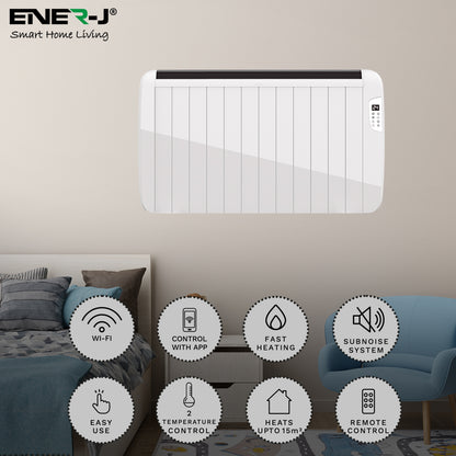 Smart Electric Radiator Heater 2000W WiFi App Control White Wall Mounted or Freestanding