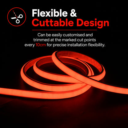 10M FCOB Neon Rope Light Kit, 10W/M, 800Lm/M, Red