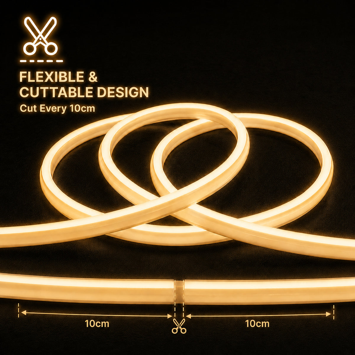 10M FCOB Neon Rope Light Kit, 10W/M, 800Lm/M, 3000K