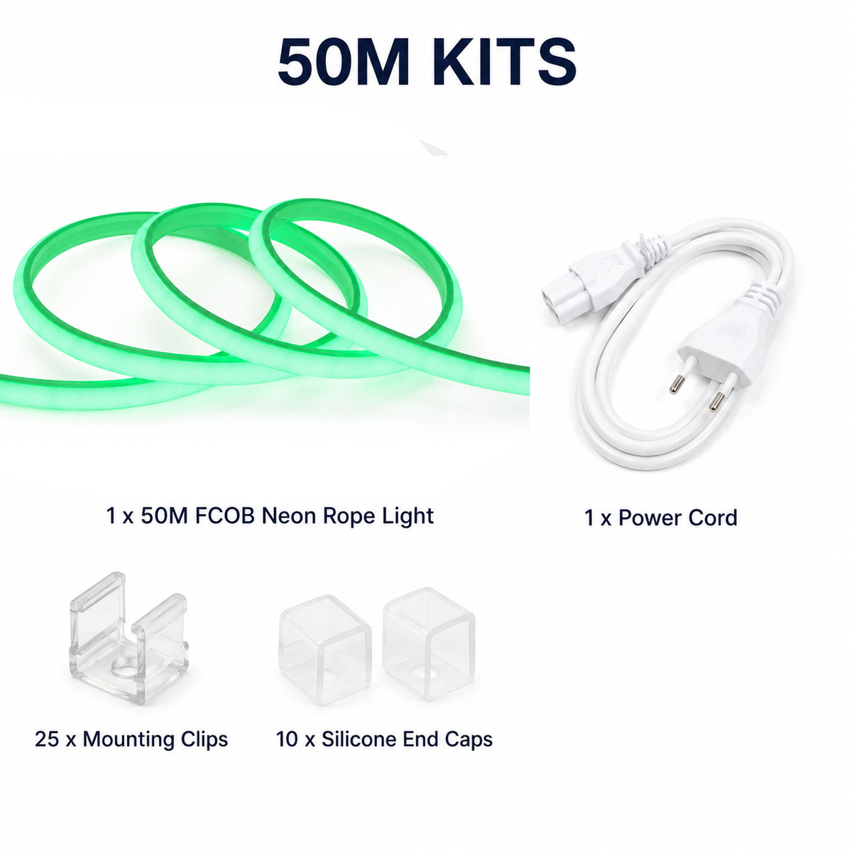 10M FCOB Neon Rope Light Kit, 10W/M, 800Lm/M, Green