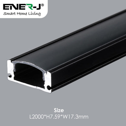 17.3mm x 7.59mm Aluminum Channel Profile with PC Cover - 2m Length, Sandy Black