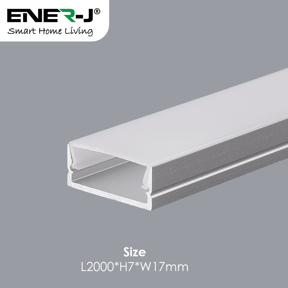 17mm x 7mm Aluminium LED Profile with PC Cover - 2m Kit (1mm Thickness)