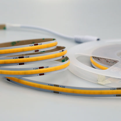 24V COB LED Strip Lights with 480 LEDs/M, 12W/M, 1200lm/M, CRI 90-92, 3000K, IP65