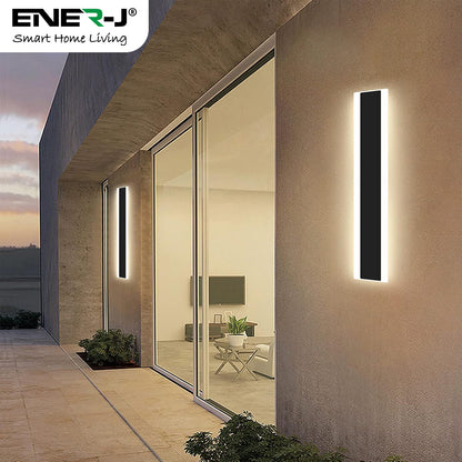 Ener-J 60 x 8 cms size Outdoor Acrylic Black Wall Lights, 12W Waterproof IP65 Warm White