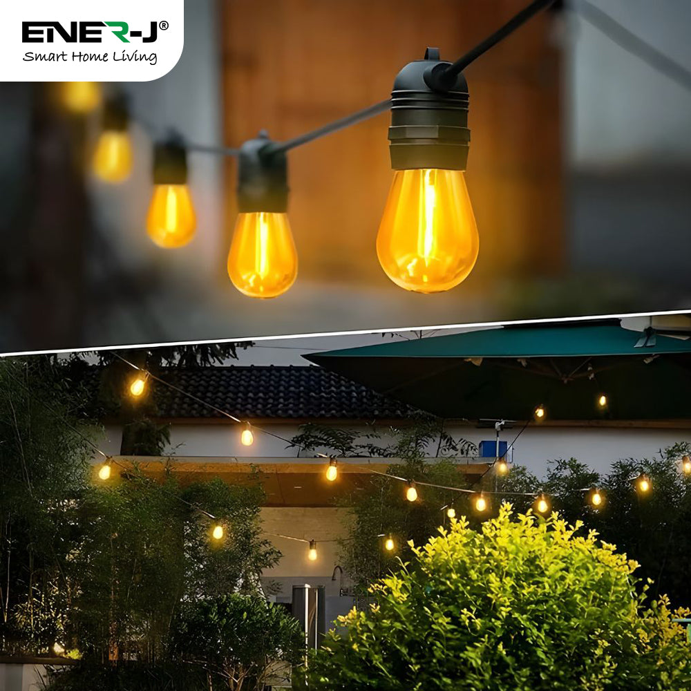 Ener-J 15M LED Bulb String Light Kit with 15 pcs Flame Effect Bulbs  & UK Plug, 1800K, IP65 (2pcs extra spare bulbs included)