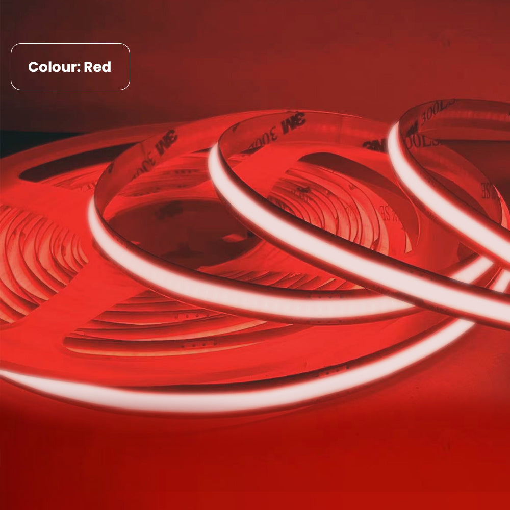 24V COB LED Strip Lights with 480 LEDs/M, 12W/M, 1200lm/M, CRI 90-92, Red Colour