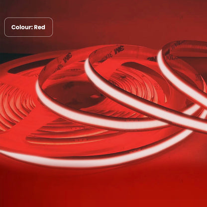 24V COB LED Strip Lights with 480 LEDs/M, 12W/M, 1200lm/M, CRI 90-92, Red Colour