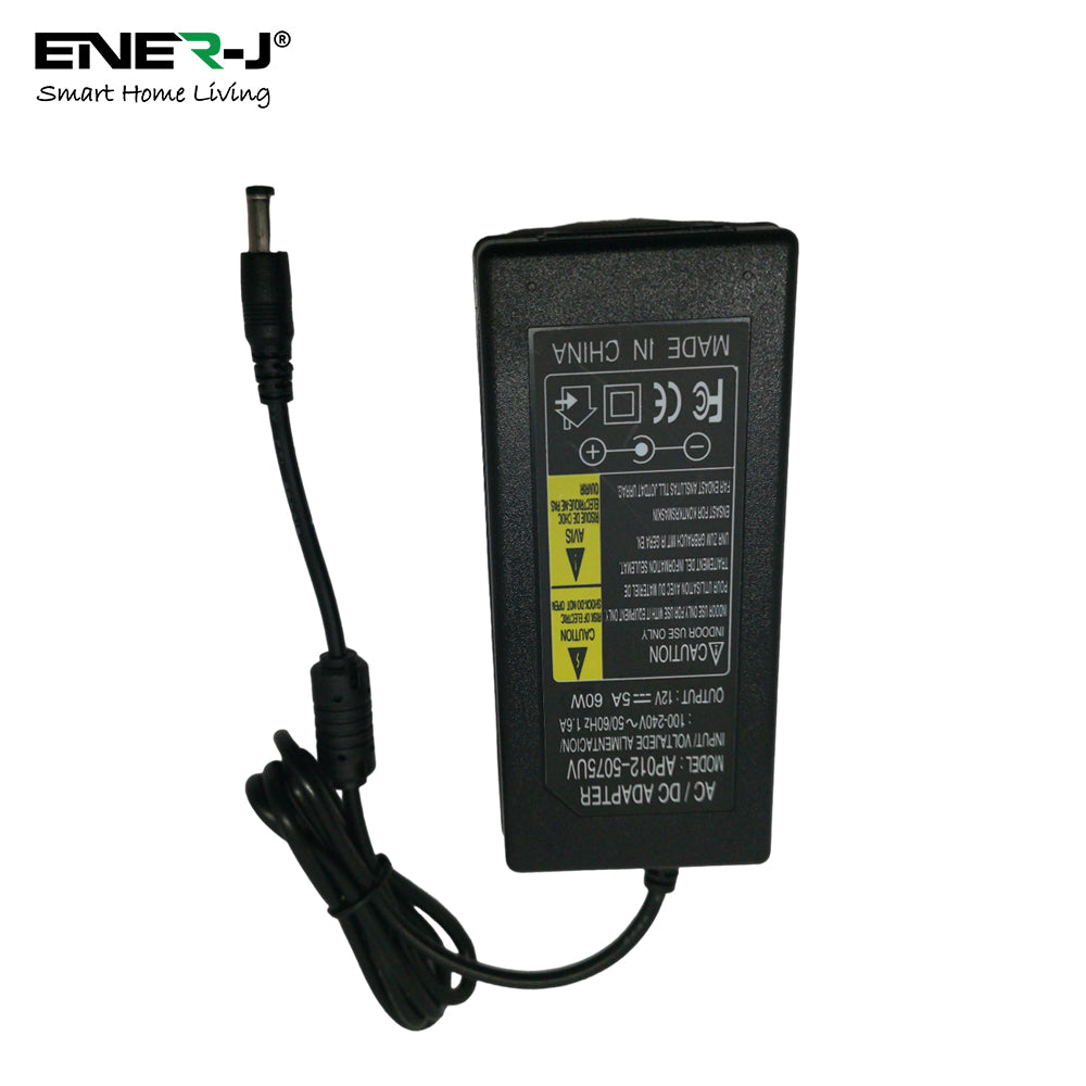 60W Plastic Power Supply Adapter, 12V 5A, UK Plug