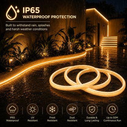 50M FCOB Neon Rope Light Kit, 10W/M, 800Lm/M, 3000K