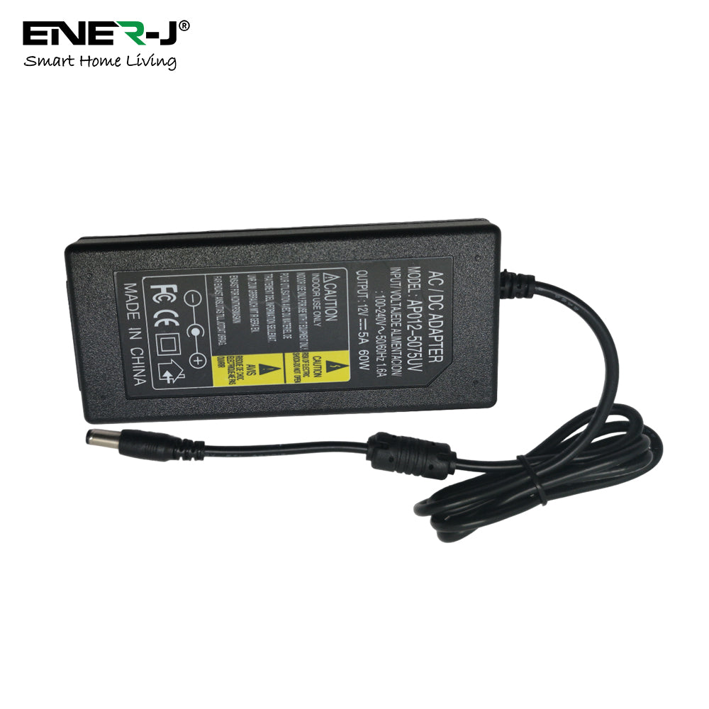 60W Plastic Power Supply Adapter, 12V 5A, UK Plug