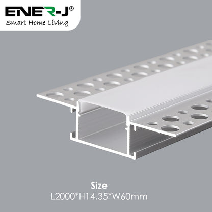 Recessed Plasterboard Trimless Aluminium LED Profile with Flange for Drywall, Size: 60mm x 14.35mm, Length 2 Meters
