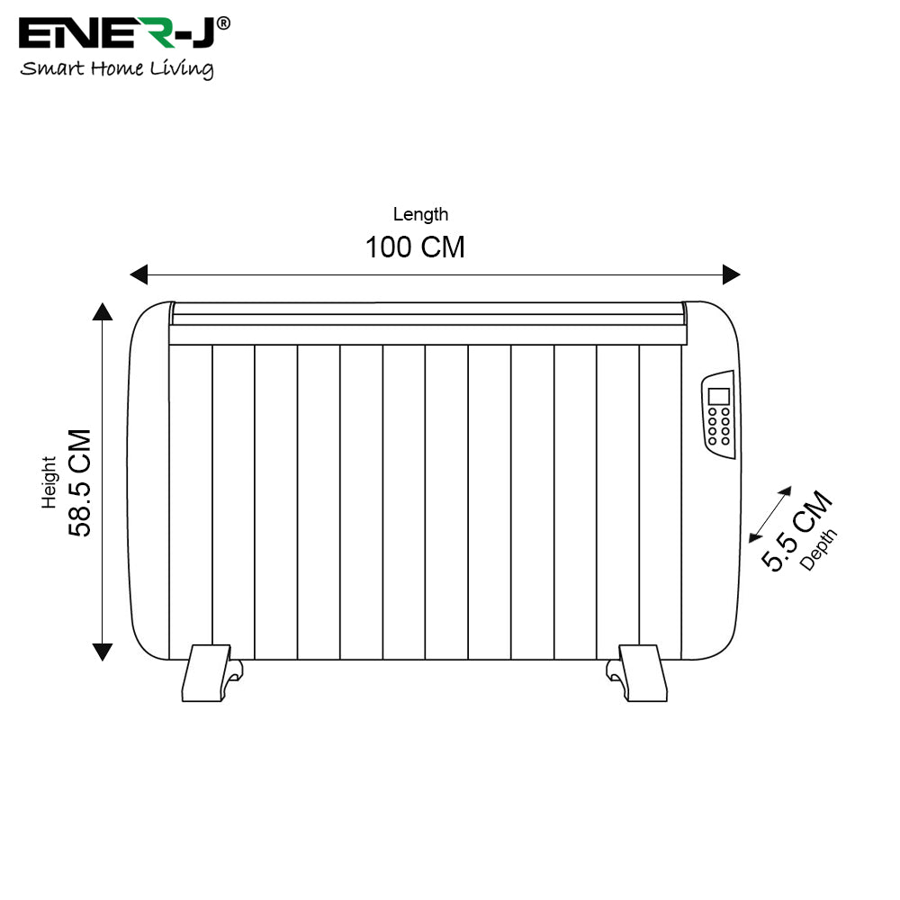 Smart Electric Radiator Heater 2000W WiFi App Control White Wall Mounted or Freestanding