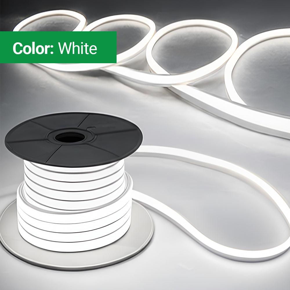 30 Meters 24V Silicon Neon Strip, Size: 10x10mm, IP65. Includes 30pcs Clips & 5 connector cable, White