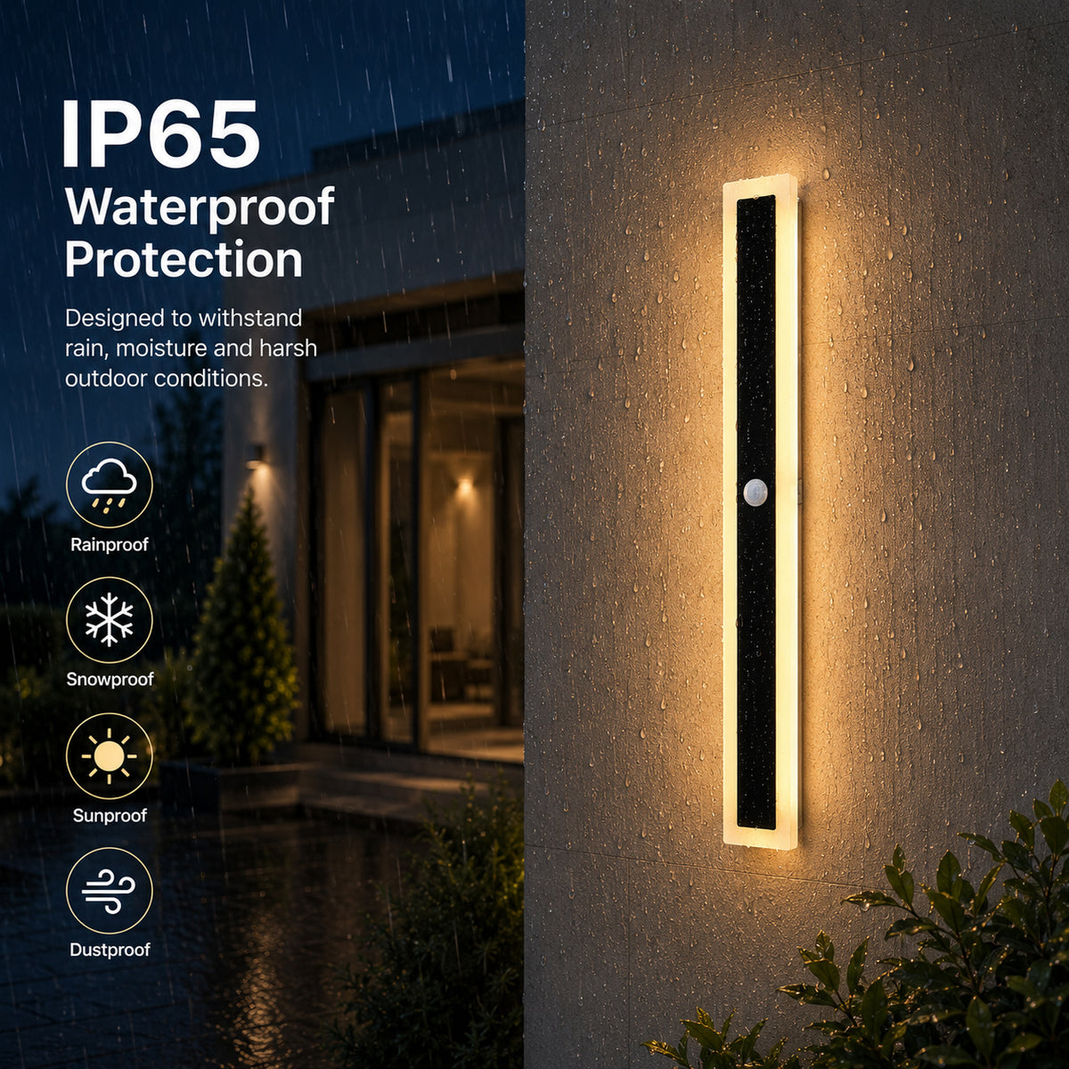 Ener-J PIR Sensor Outdoor LED Wall Light Motion Sensor Black IP65 12W Warm White 600mm
