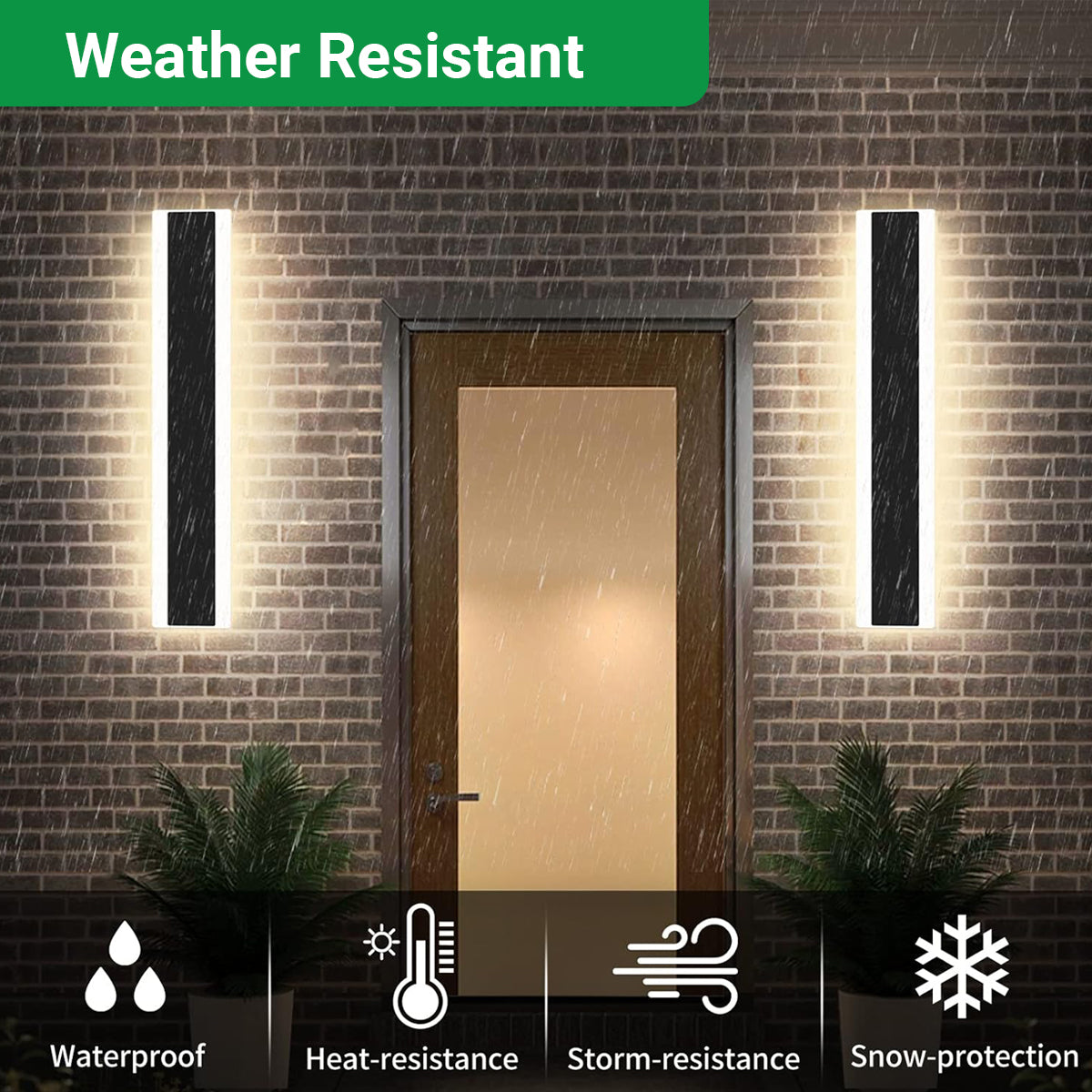 Ener-J 60 x 8 cms size Outdoor Acrylic Black Wall Lights, 12W Waterproof IP65 Warm White
