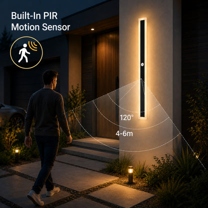 Ener-J PIR Sensor Outdoor LED Wall Light Motion Sensor Black IP65 18W Warm White 1000mm
