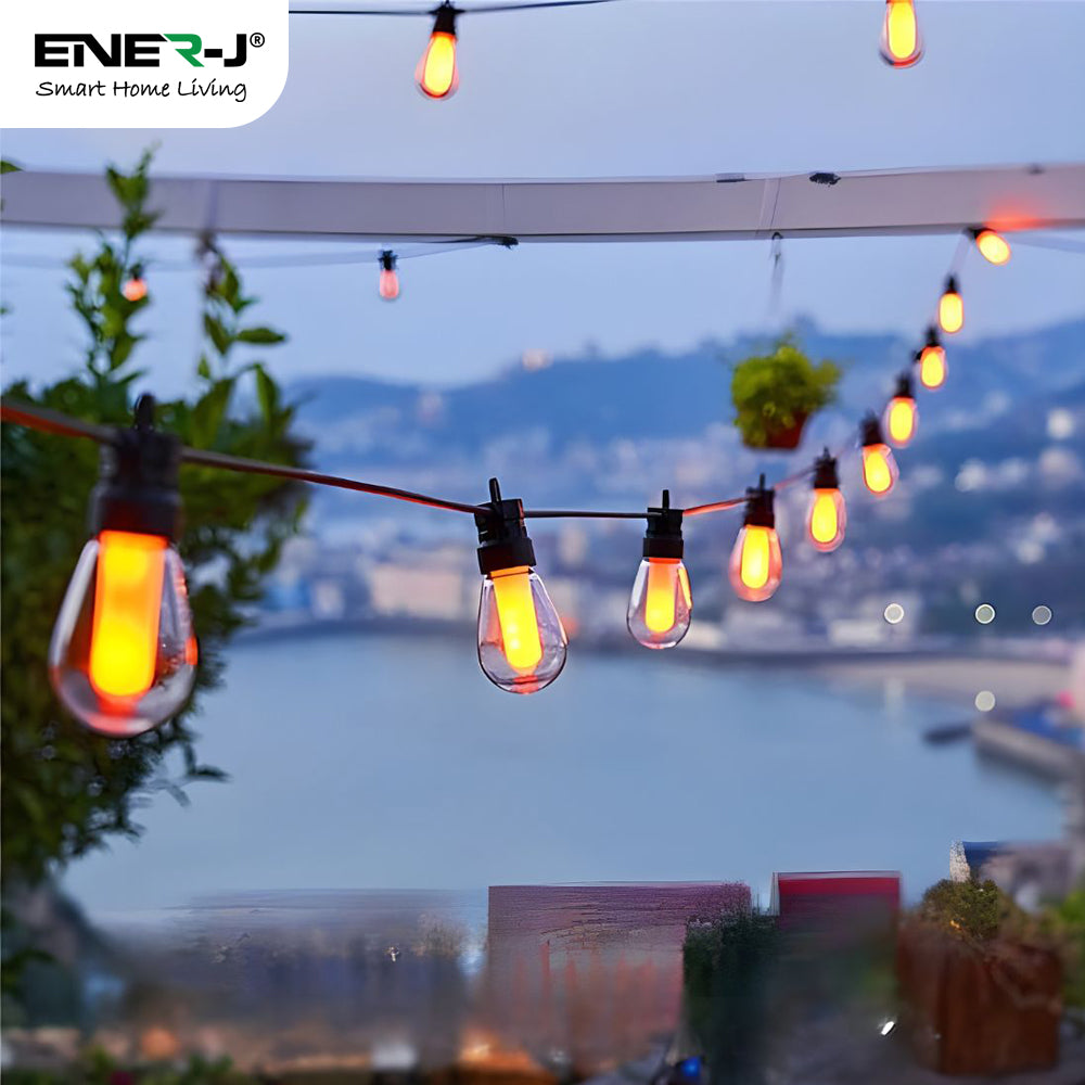 Ener-J 15M LED Bulb String Light Kit with 15 pcs Flame Effect Bulbs  & UK Plug, 1800K, IP65 (2pcs extra spare bulbs included)