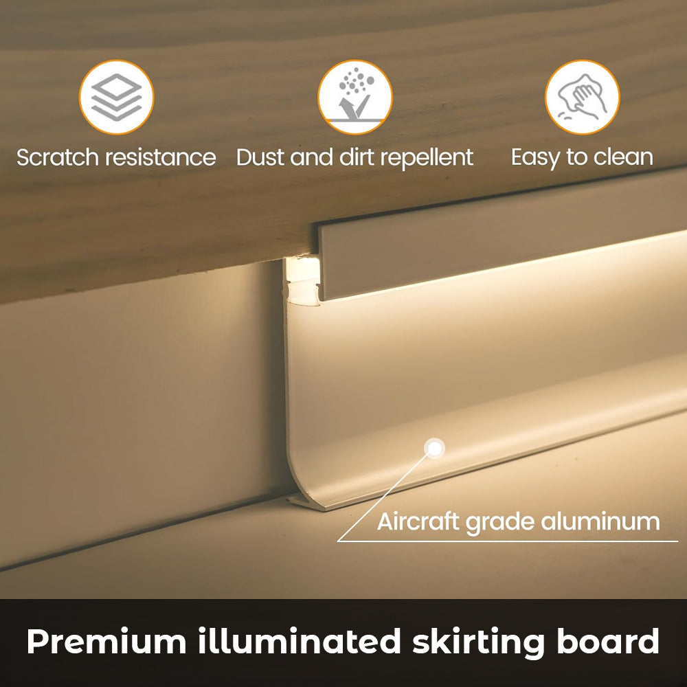 Aluminium skirting profile, flat stepped design with an 80 mm height, Thickness 1.1mm, Length 3 Meters
