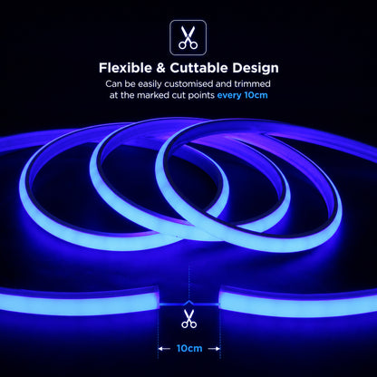 10M FCOB Neon Rope Light Kit, 10W/M, 800Lm/M, Blue