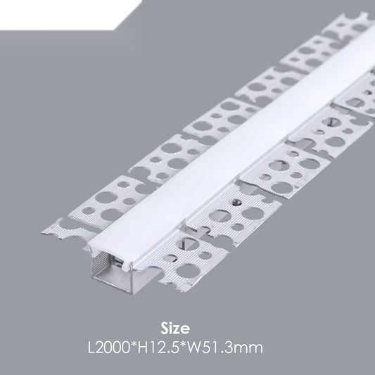 51.3mm x 12.5mm Recessed Plasterboard Trimless Aluminium LED Profile with Flange for Drywall - 2m Kit (1mm Thickness) – Ener-