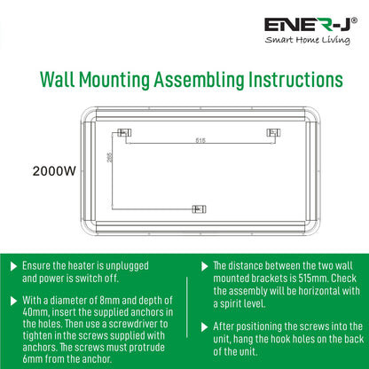 Smart Wall Heater Tempered Glass White 2000W 240V