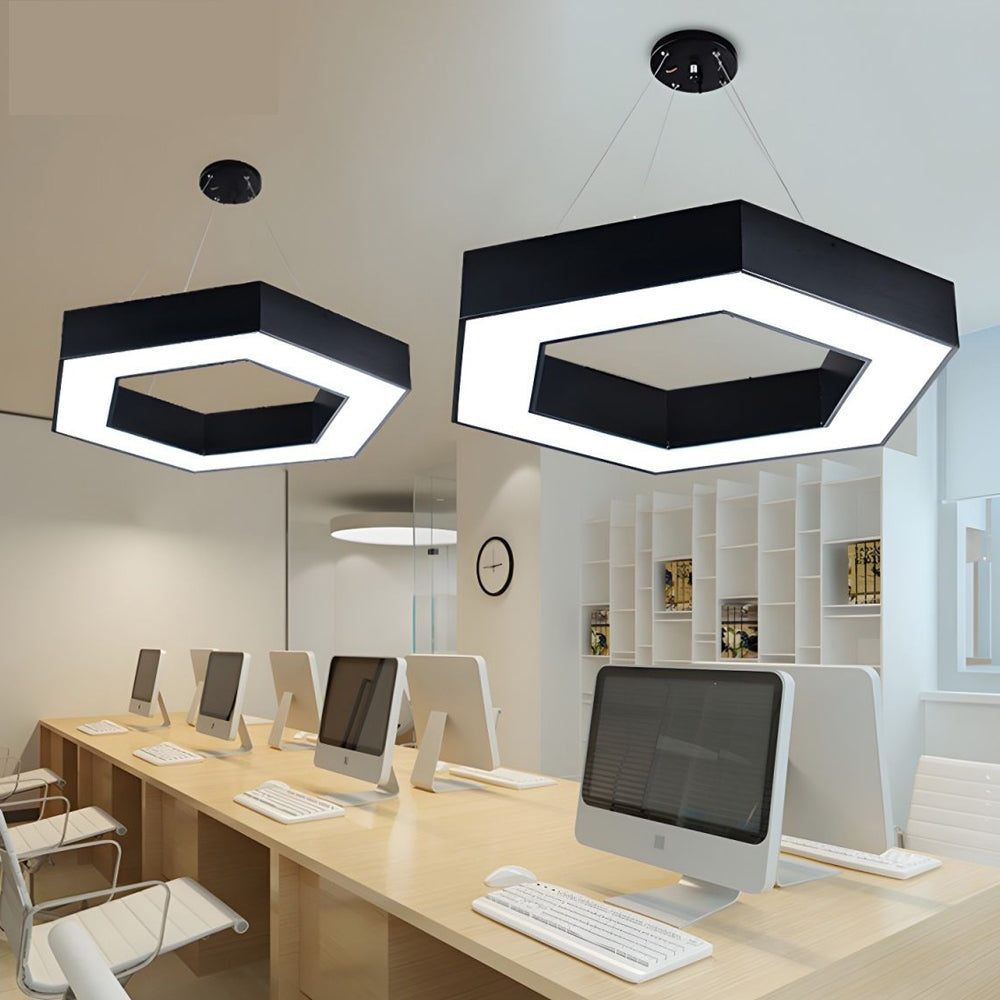 Hollow Hexagon LED Pendant Light — Black