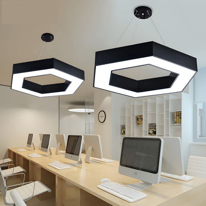 Hollow Hexagon LED Pendant Light — Black