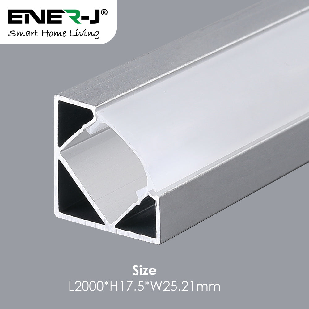 25.21mm x 17.5mm Corner Aluminum Profile with PC Cover - 2m Kit (0.9mm Thickness)