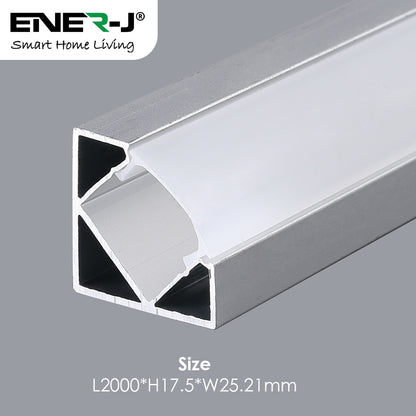 25.21mm x 17.5mm Corner Aluminum Profile with PC Cover - 2m Kit (0.9mm Thickness)