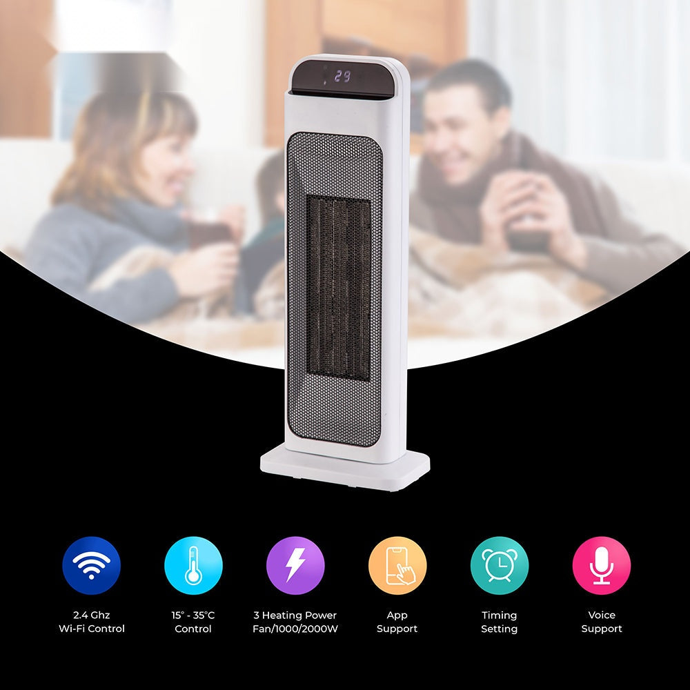 Smart PTC Ceramic Tower Heater 2000W WiFi Oscillation White – Ener-J
