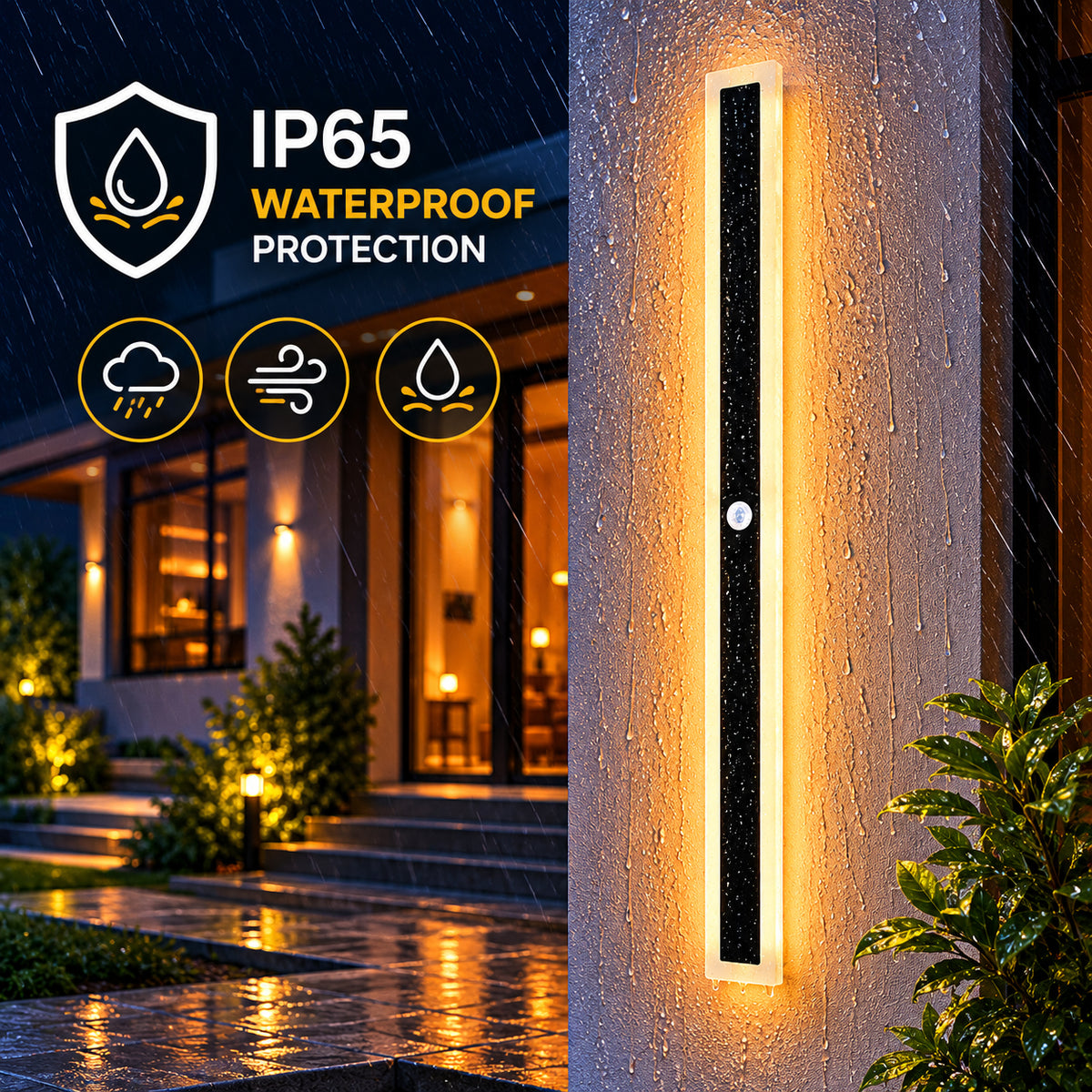 Ener-J PIR Sensor Outdoor LED Wall Light Motion Sensor Black IP65 18W Warm White 1000mm