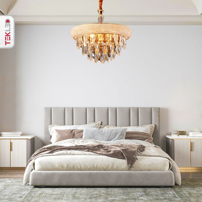 Gold Antique Brass Metal and Crystal Chandelier