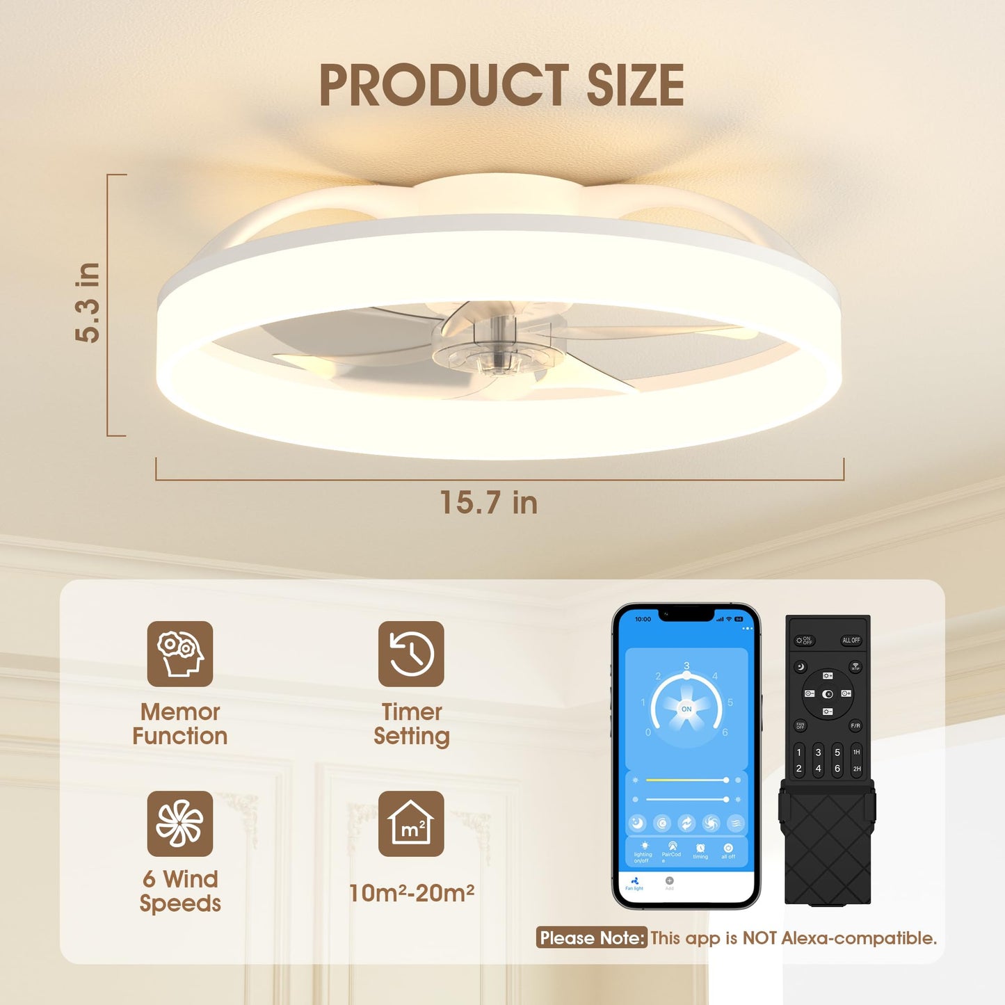40cm Ceiling Fan with LED Light - White
